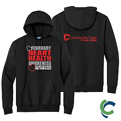 "HEART HEALTH AWARENESS - CCWV" PRINTED BLACK HOODED SWEATSHIRT