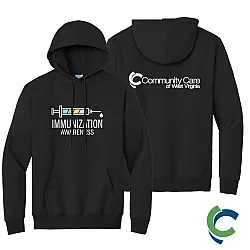 "IMMUNIZATION AWARENESS - CCWV" PRINTED BLACK HOODED SWEATSHIRT