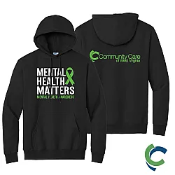 "MENTAL HEALTH AWARENESS - CCWV" PRINTED BLACK HOODED SWEATSHIRT