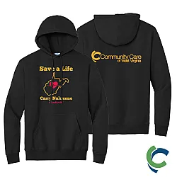 "CARRY NALOXONE - CCWV" PRINTED BLACK HOODED SWEATSHIRT
