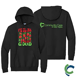 "STRAWBERRY FESTIVAL - CCWV" PRINTED BLACK HOODED SWEATSHIRT