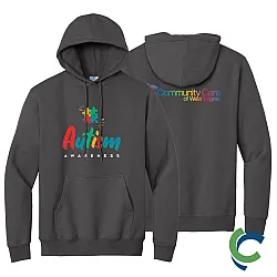 "AUTISM AWARENESS - CCWV" PRINTED CHARCOAL HOODED SWEATSHIRT