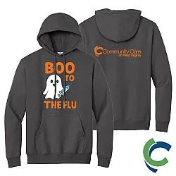 "BOO TO THE FLU - CCWV" PRINTED CHARCOAL HOODED SWEATSHIRT
