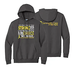 "CHILDHOOD CANCER AWARENESS - CCWV" PRINTED CHARCOAL HOODED SWEATSHIRT