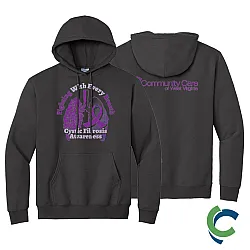"CYSTIC FIBROSIS AWARENESS - CCWV" PRINTED CHARCOAL HOODED SWEATSHIRT
