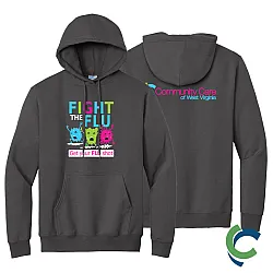 "FLU SHOT - CCWV" PRINTED CHARCOAL HOODED SWEATSHIRT