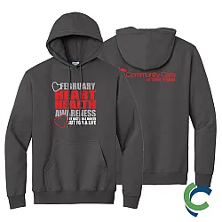 "HEART HEALTH AWARENESS - CCWV" PRINTED CHARCOAL HOODED SWEATSHIRT