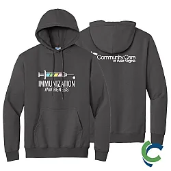 "IMMUNIZATION AWARENESS - CCWV" PRINTED CHARCOAL HOODED SWEATSHIRT