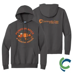 "PUMPKIN SPICE & MEDICAL ADVICE - CCWV" PRINTED CHARCOAL HOODED SWEATSHIRT