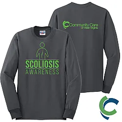 "SCOLIOSIS AWARENESS - CCWV" PRINTED CHARCOAL LONG SLEEVE TSHIRT
