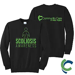 "SCOLIOSIS AWARENESS - CCWV" PRINTED BLACK CREW NECK SWEATSHIRT