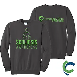 "SCOLIOSIS AWARENESS - CCWV" PRINTED CHARCOAL CREW NECK SWEATSHIRT