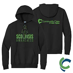 "SCOLIOSIS AWARENESS - CCWV" PRINTED BLACK HOODED SWEATSHIRT