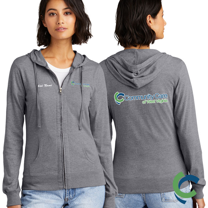 "COMMUNITY CARE OF WV" PRINTED District ® Women’s Fitted Jersey Full-Zip Hoodie