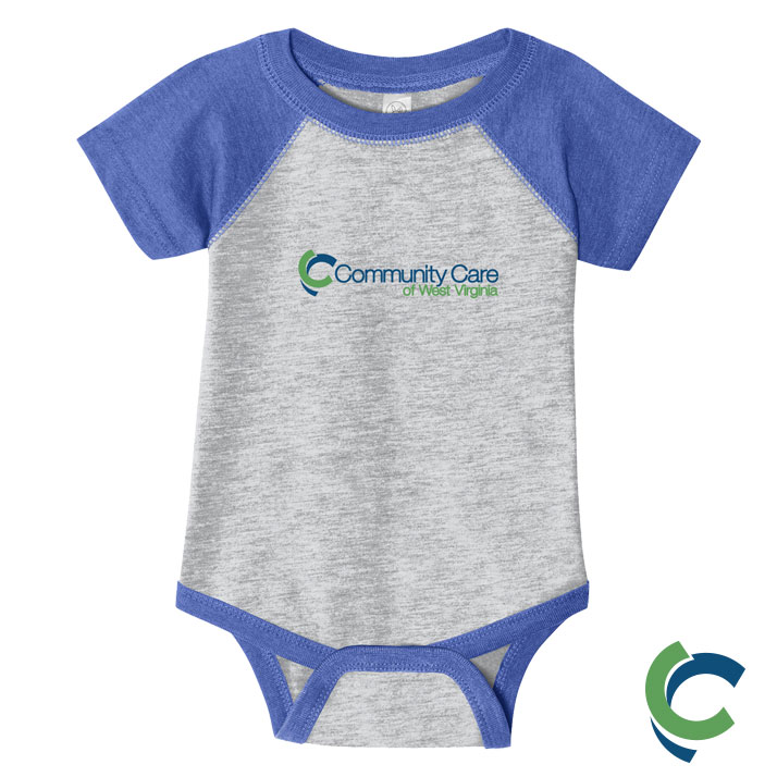 "COMMUNITY CARE OF WV" PRINTED Infant Baseball Fine Jersey Bodysuit