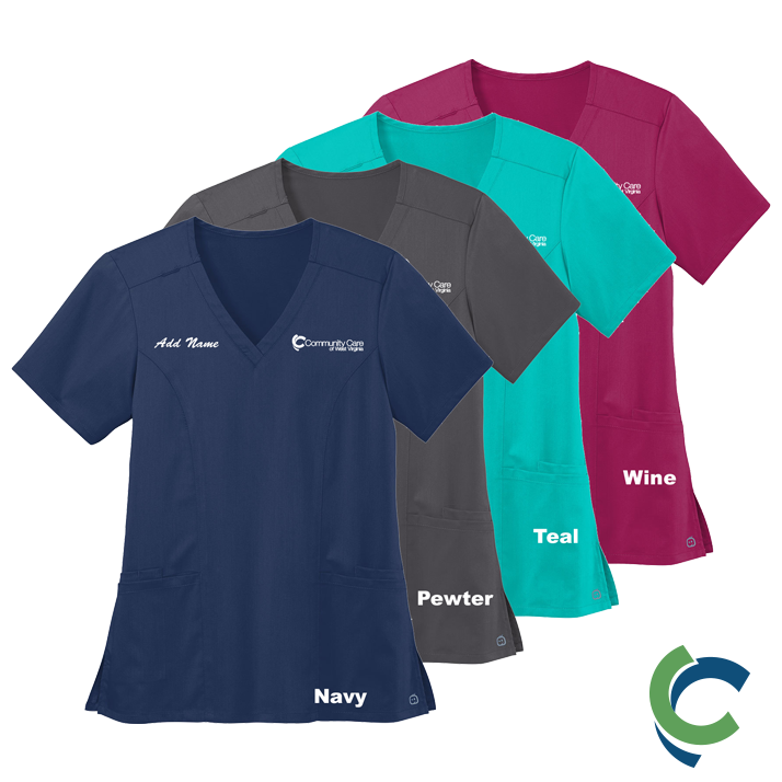 "COMMUNITY CARE OF WV" EMBROIDERED LADIES V-NECK SCRUB TOP
