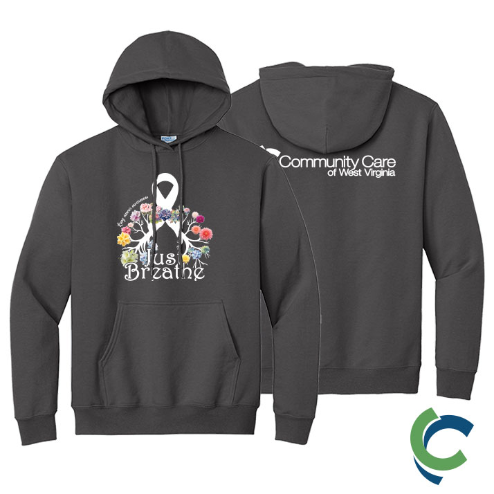 "LUNG CANCER AWARENESS - CCWV" PRINTED CHARCOAL HOODED SWEATSHIRT